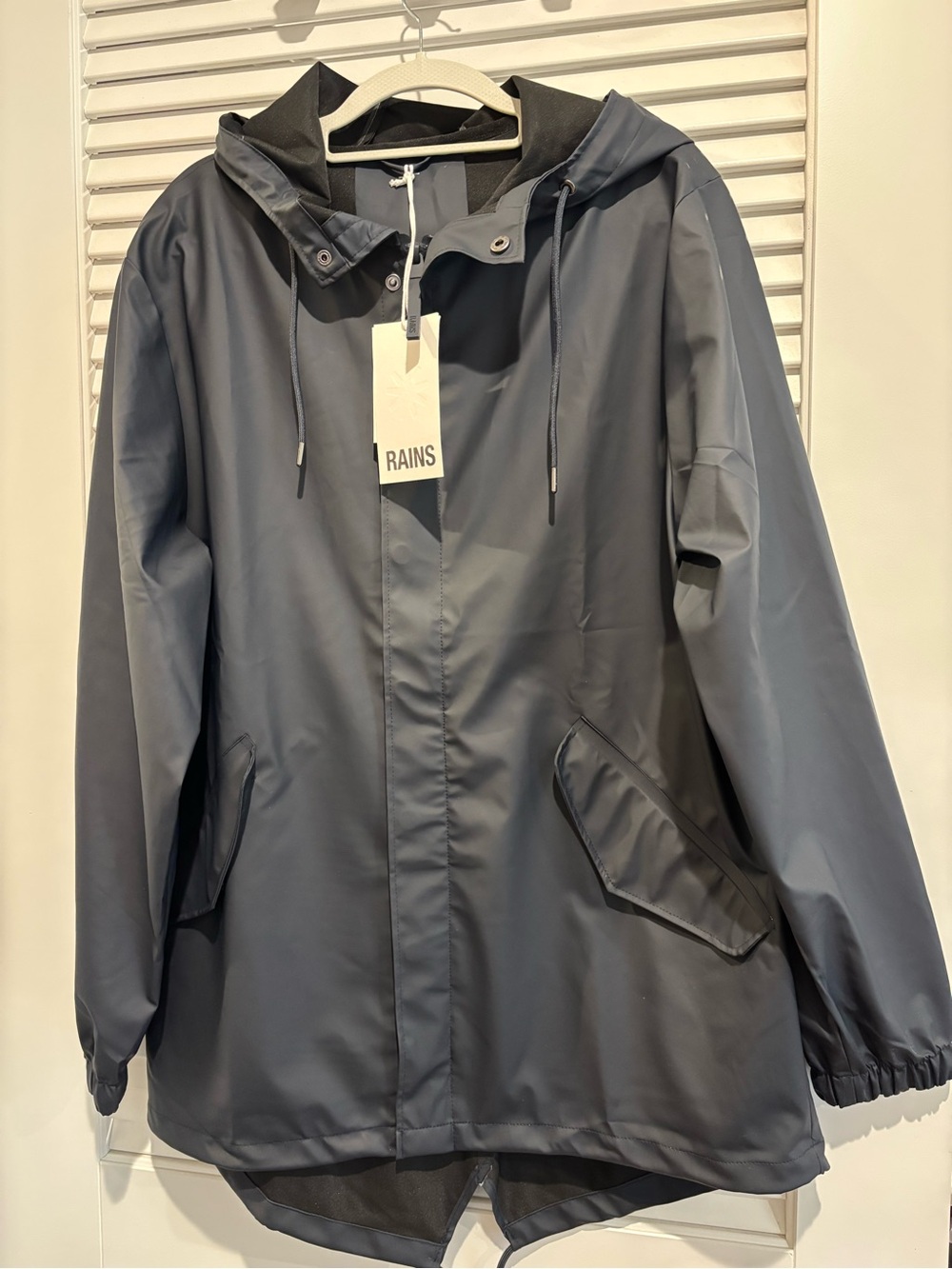 Rains Fishtail Jacket W3 Navy Waterproof Raincoat Hooded Jacket Unisex - Picture 3 of 7
